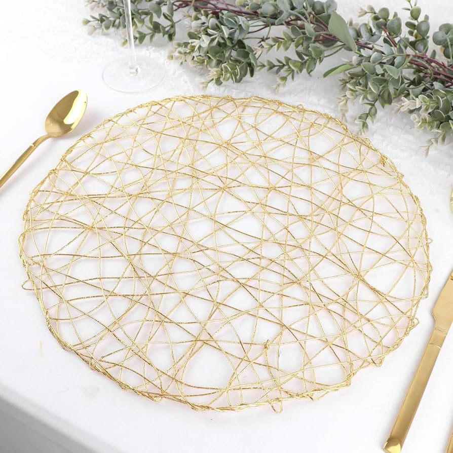Efavormart 6 Pack 15" Gold Metallic String Round Placemats for Wedding Events Birthday Party | Amazon (US)