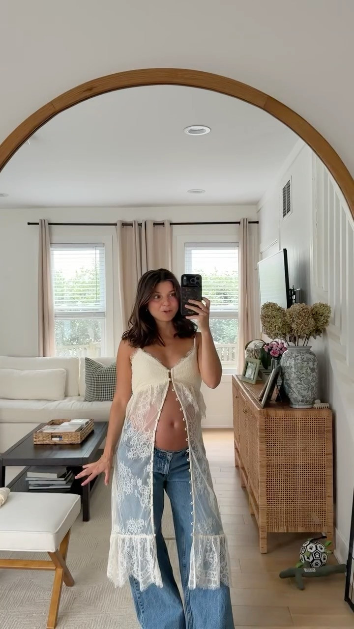 [7/16/26] ABERCROMBIE SALE IS LIVE! use code AFVIVIANE for stackable 15% off. 

This duster/midi dress is on sale for $82, originally $150. I’m wearing small and 29 short in jeans. Currently 32 weeks pregnant!

#LTKSaleAlert #LTKPetite #LTKBump