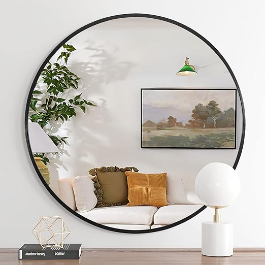 Trvone Black Round Mirror 32inch Circle Mirror Aluminum Alloy Frame Mirror for Wall Large Hanging... | Amazon (US)