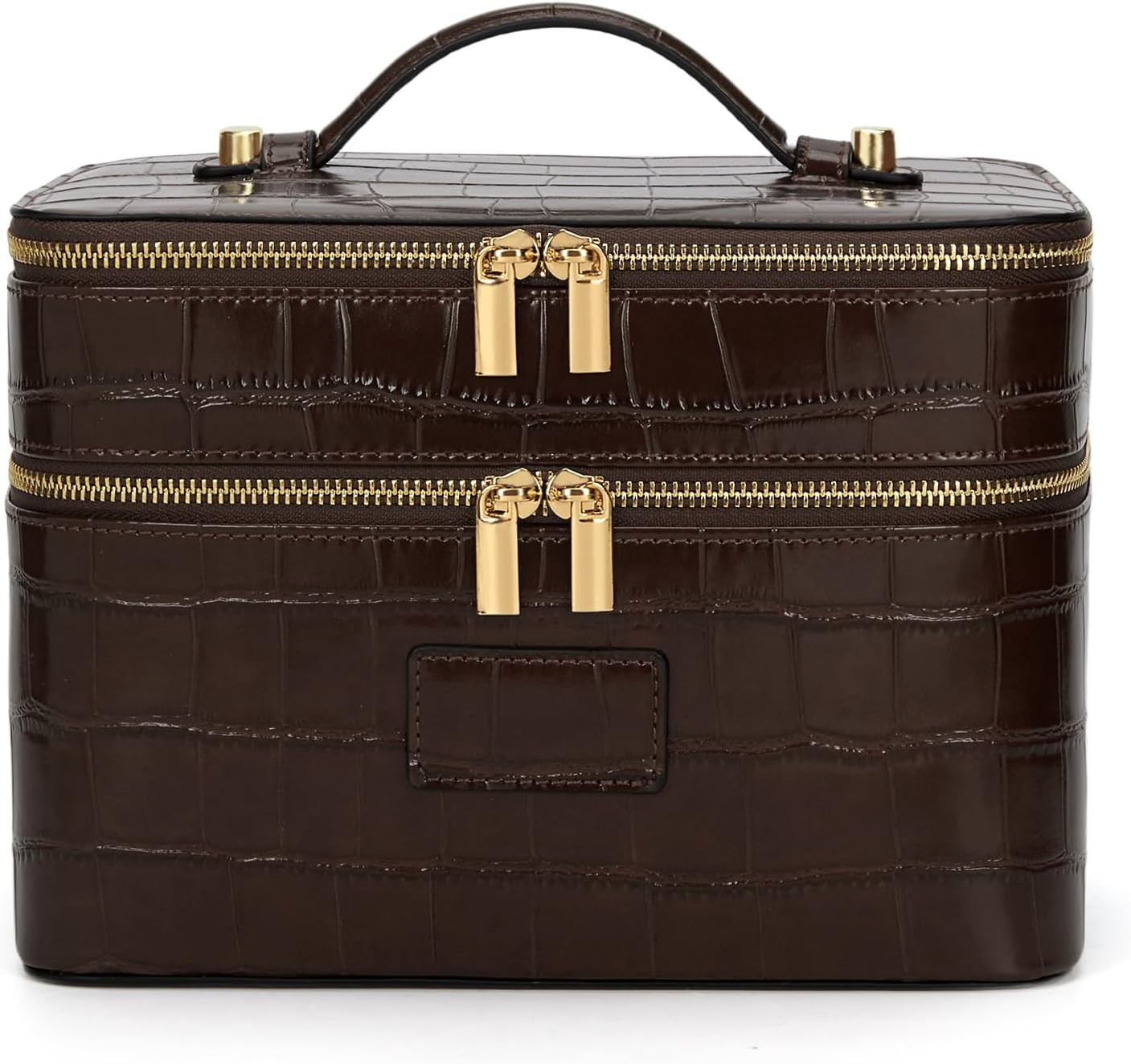 HiTotes Large Makeup Bag Crocodile Duo Vanity Case for Women Travel Toiletry Bag Leather Makeup Case Cosmetic Bag | Amazon (US)