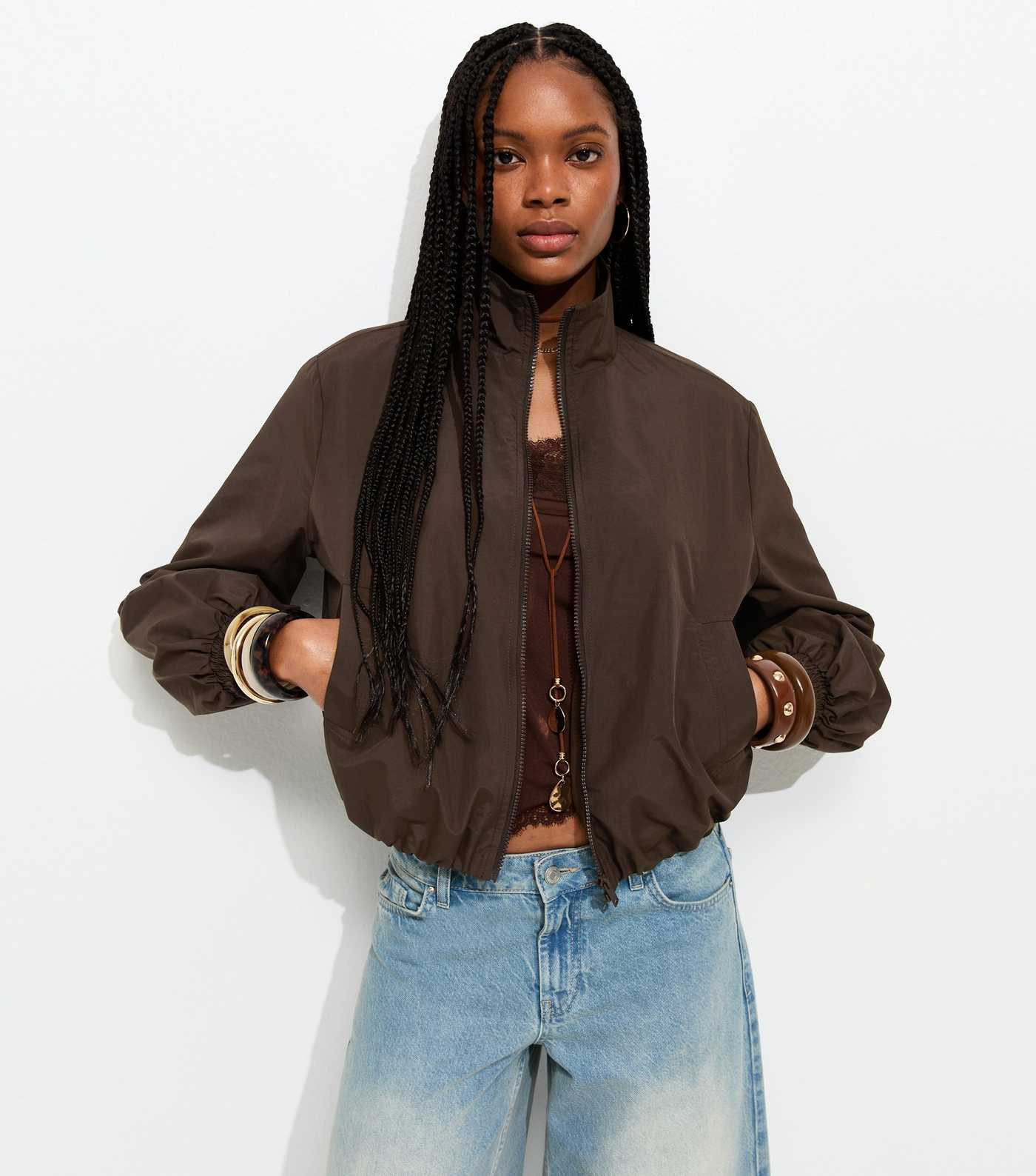 Dark Brown Zip Through Windbreaker Jacket | New Look | New Look (UK)