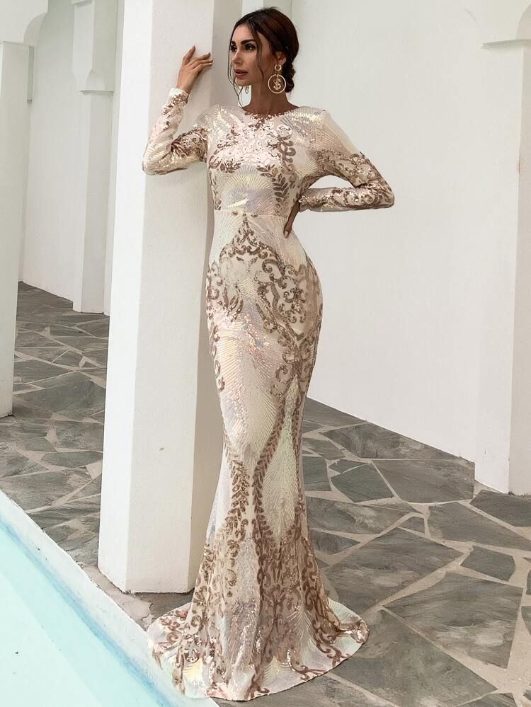 Missord Backless Sequin Mermaid Prom Dress | SHEIN