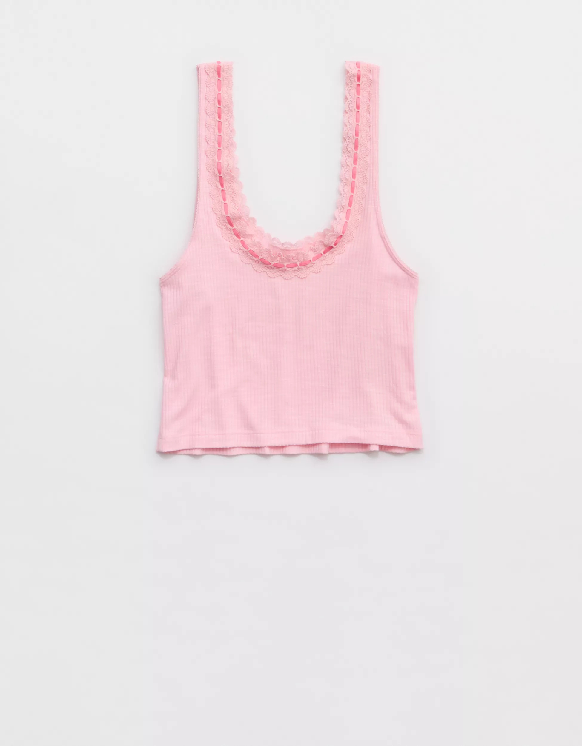Superchill Cotton Rib Lace Tank Top | Aerie