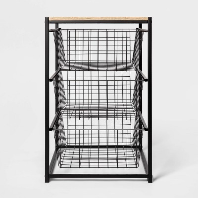 3 Drawer Organizer Black Metal with Natural Wood - Brightroom™: Decorative Storage Drawers, Bedroom Dresser, Anti-Tip | Target