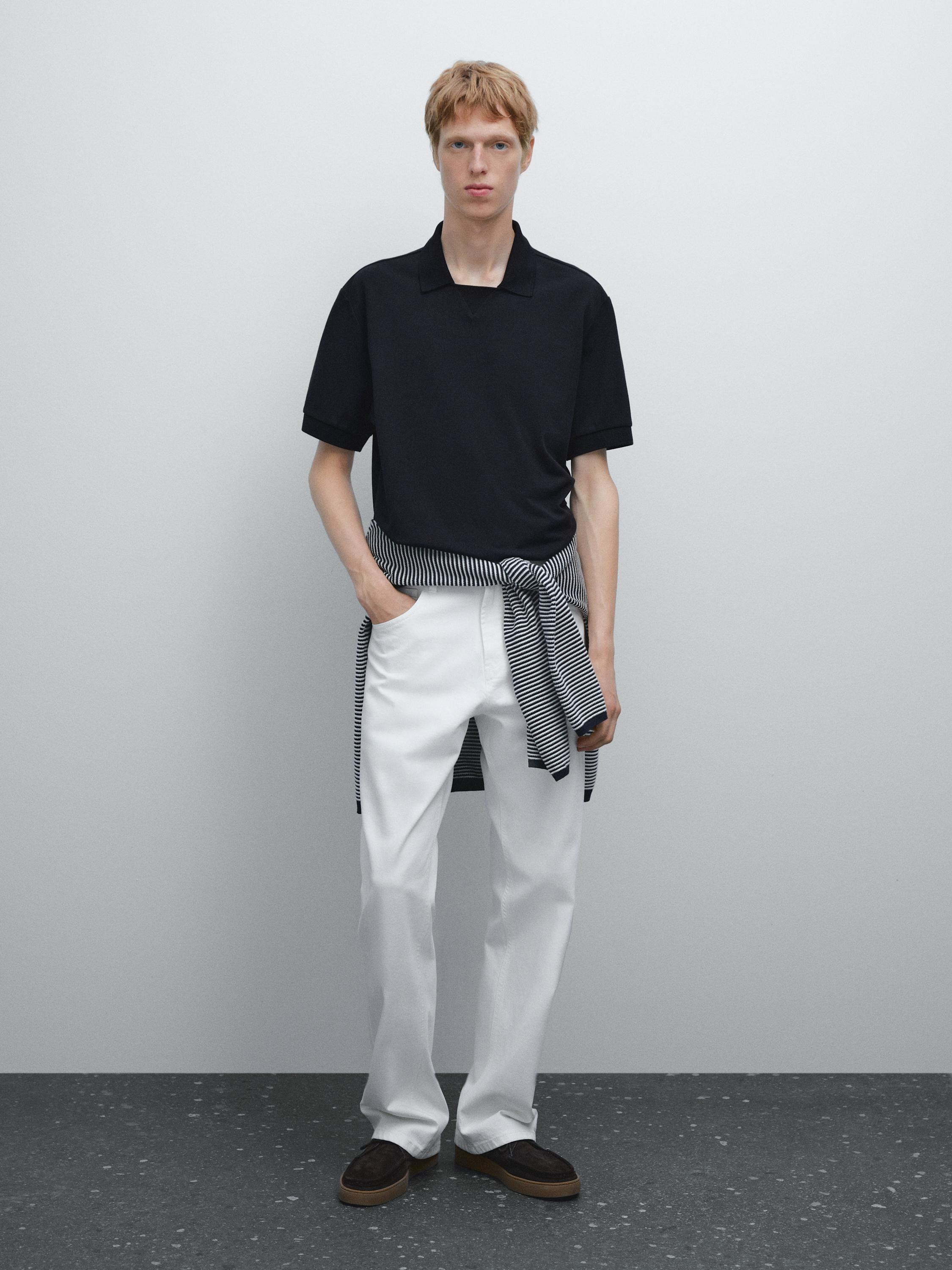 Short sleeve micro-textured polo shirt | Massimo Dutti US