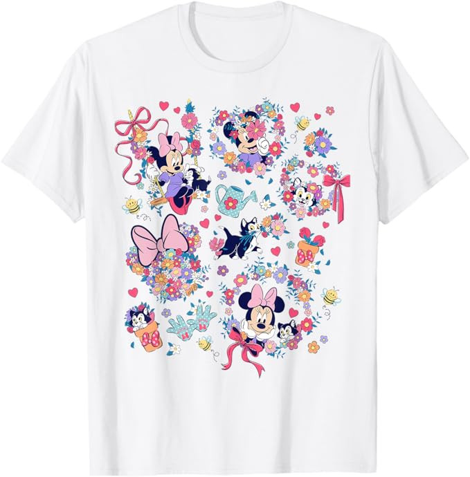 Disney Minnie Mouse and Figaro Flower Garden Collage T-Shirt | Amazon (US)