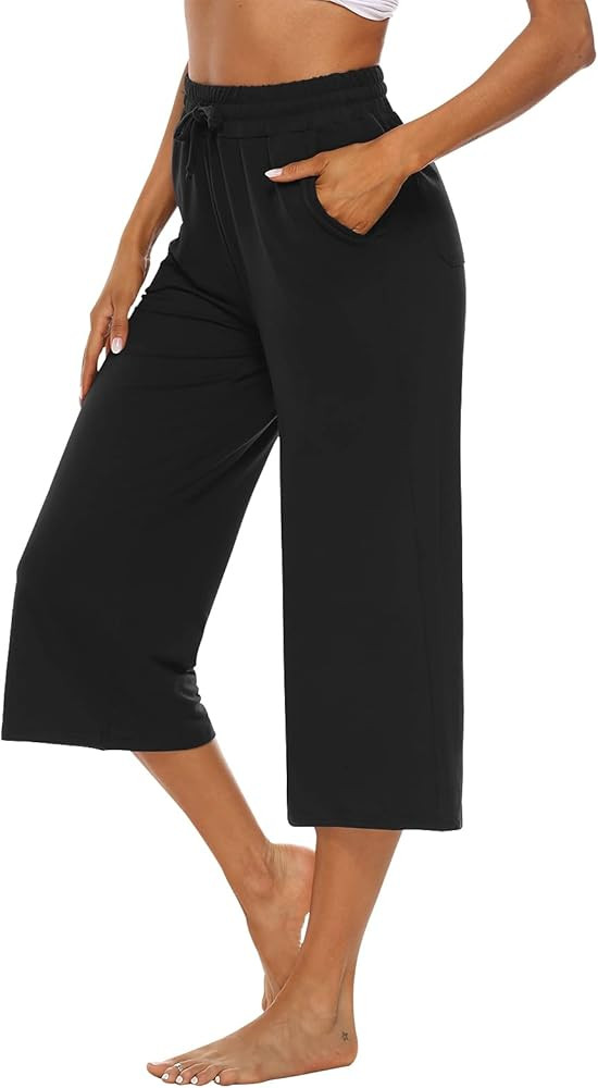 OYANUS Capris for Women Casual Summer Loose Comfy Drawstring Wide Leg Capri Pants with Pockets | Amazon (US)