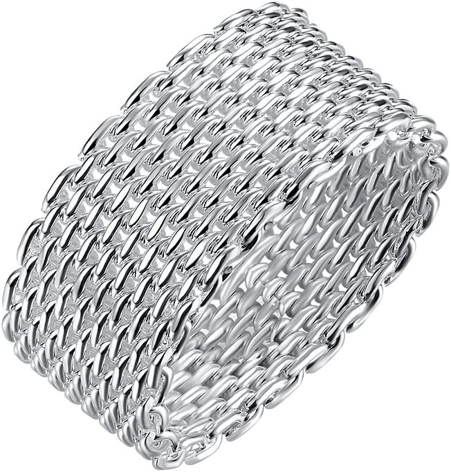 Cutesmile Fashion Beautiful Jewelry New 925 Sterling Silver Mesh Fine Ring Band (7) | Amazon (US)
