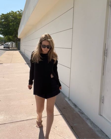 All black shorts outfit separates… I’m wearing a black long sleeve slit front tee with a pair of loose fitting black pull-on shorts and nude colored flip flop sandals.

#LTKSeasonal #LTKstyletip #LTKfindsunder100