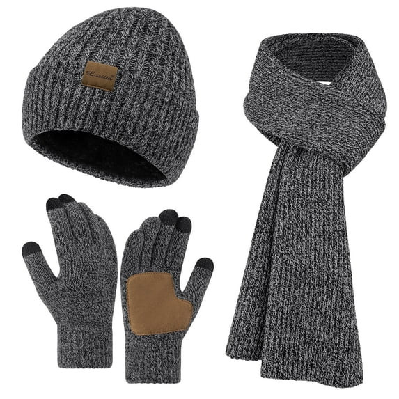 Loritta 3 Pcs Beanie Hat Long Scarf No-Slip Touch Screen Gloves for Men Women , Dark Gary | Walmart (US)