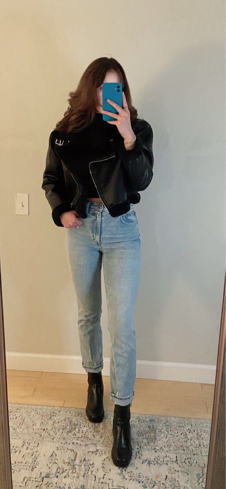Going out outfit — aviator jacket, straight jeans, black booties 🖤

#LTKunder100 #LTKSeasonal #LTKstyletip
