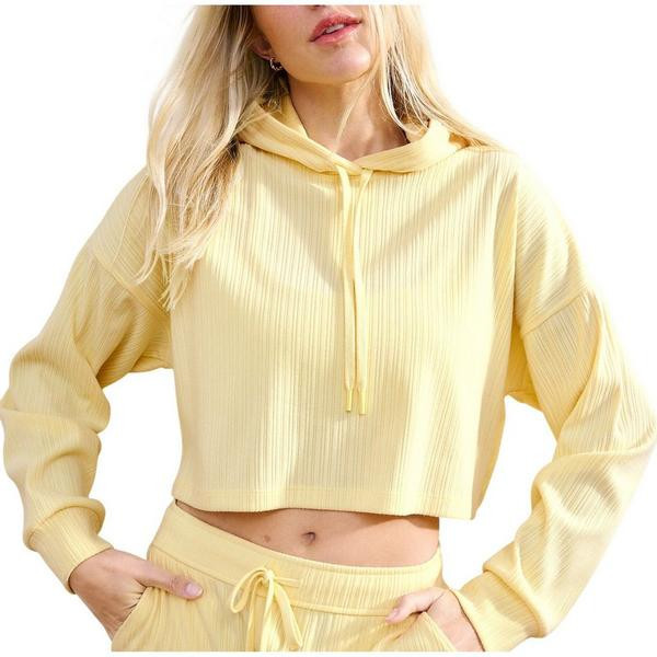 Women's Beyond Yoga Breathe Easy Ribbed Cropped Hoodie XSmall Yellow Swirl | Scheels Sports