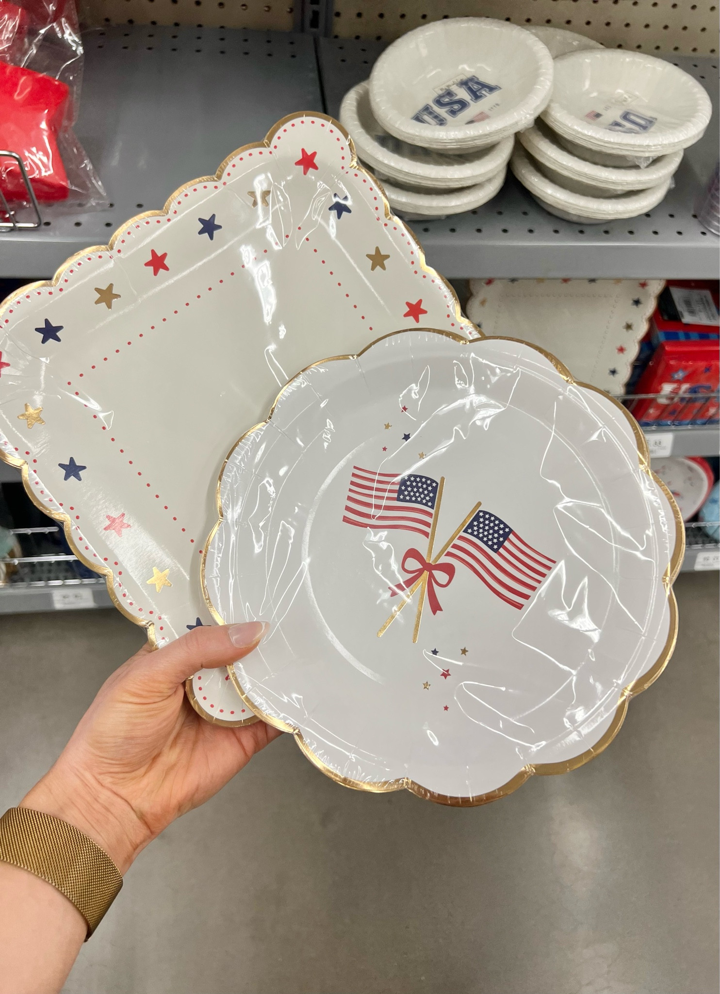 Red white and blue party plates with the sweetest gold scallop details! 🇺🇸

#LTKSeasonal #LTKHome #LTKfoodie