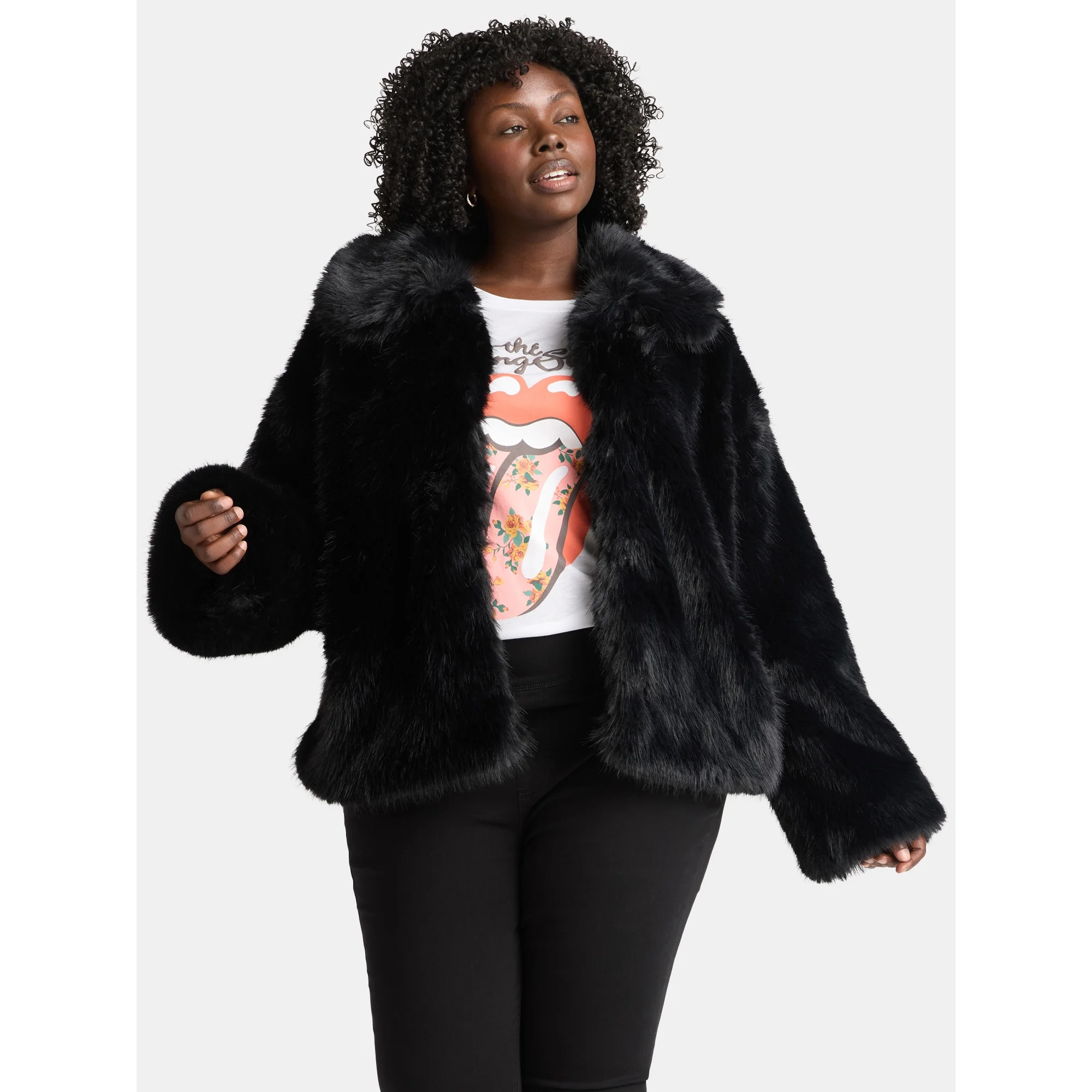Time and Tru Women's Long Faux Fur Jacket, Sizes XS-3X | Walmart (US)