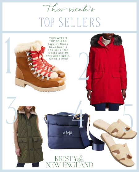 This week’s top sellers: these boots (metallic left), this red down parka is a great price and available in tall sizing too, this green vest, this puffer crossbody bag, and these fun target find raffia sandals under $20! Great for vacationn

#LTKover40 #LTKSeasonal #LTKshoecrush