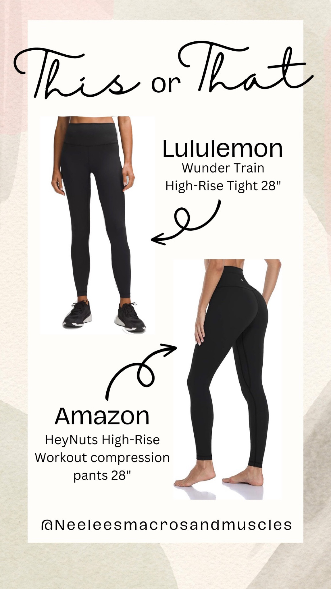 this or that?! AMAZON vs LULULEMON leggings 🤍🤍 follow @neeleesmacrosandmuscles on instagram for all things health and wellness! 

#LTKHoliday #LTKHolidaySale #LTKGiftGuide