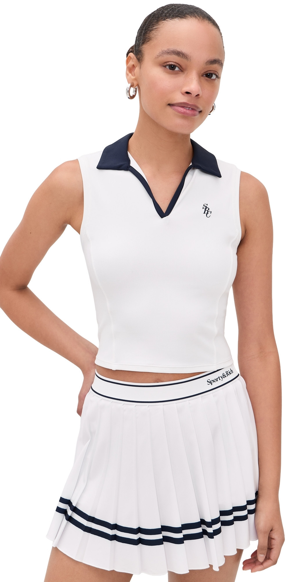 Sporty & Rich SRC Sports Polo Vest White/Dark Navy S | Shopbop
