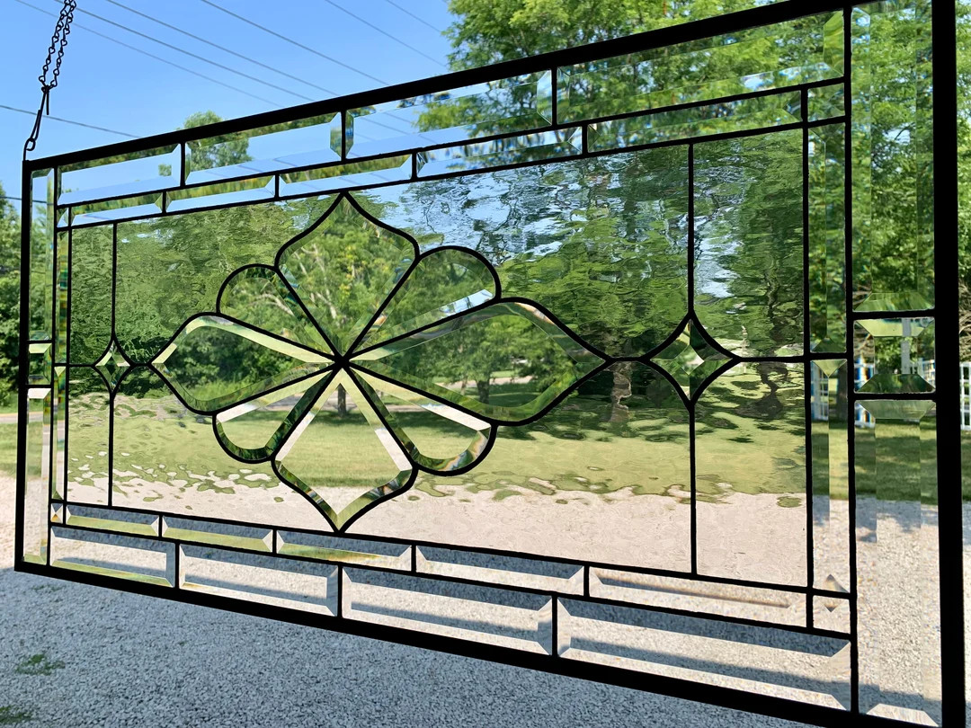 HoneyDewGlass Large Clear Stained Glass Window with MBX222 Bevel Cluster and Water Glass, 18.75" ... | Etsy (US)