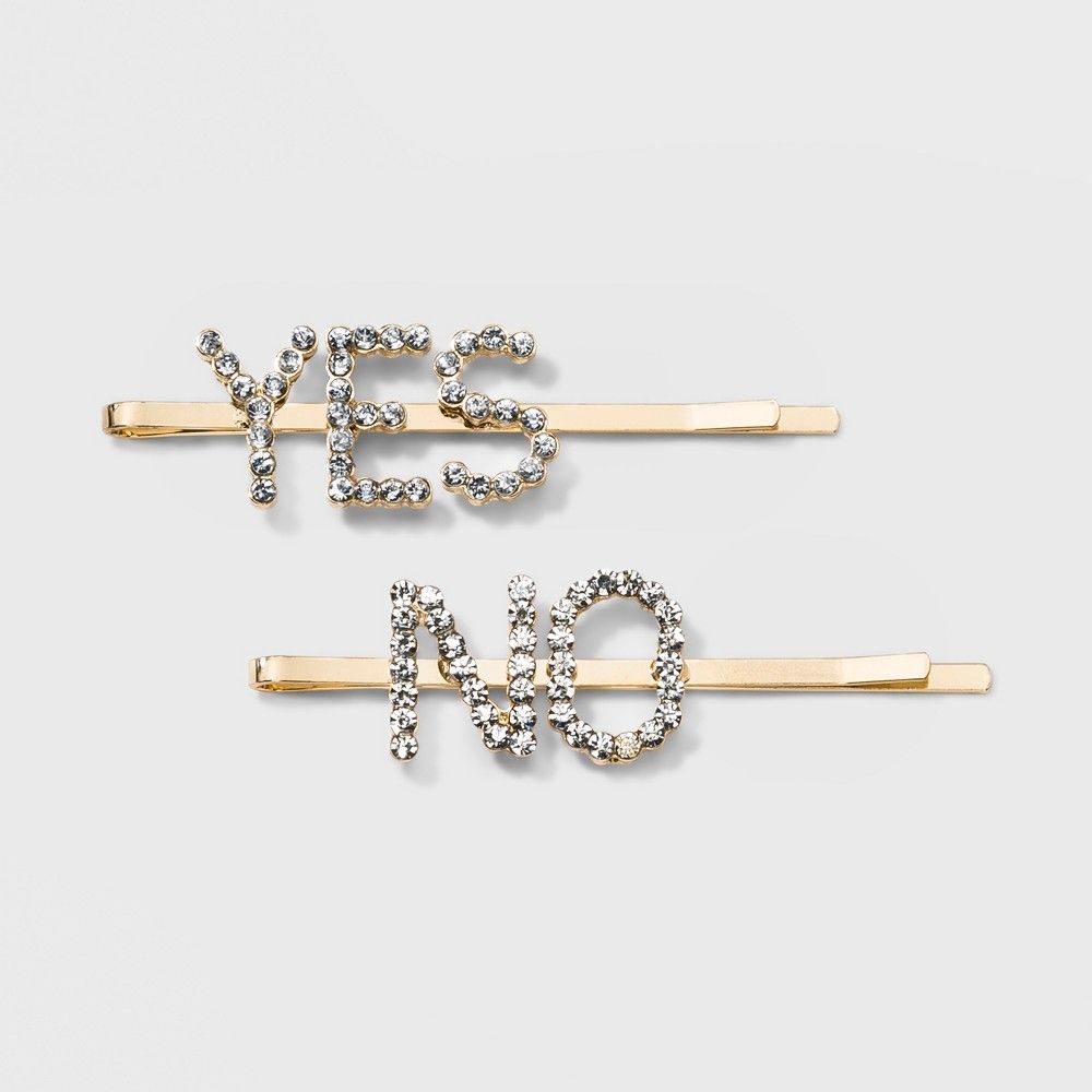 Verbiage In Faux Rhinestones ""YES""&""NO"" Metal Bobby Pins 2ct - Wild Fable Gold | Target