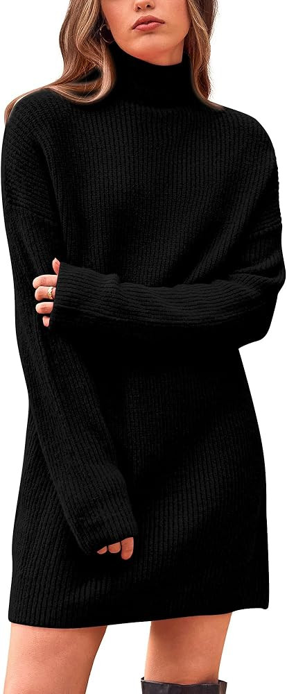BTFBM Women's Long Sleeve Turtleneck Sweaters Soft Ribbed Knit Oversized 2024 Fall Winter Long Pu... | Amazon (US)