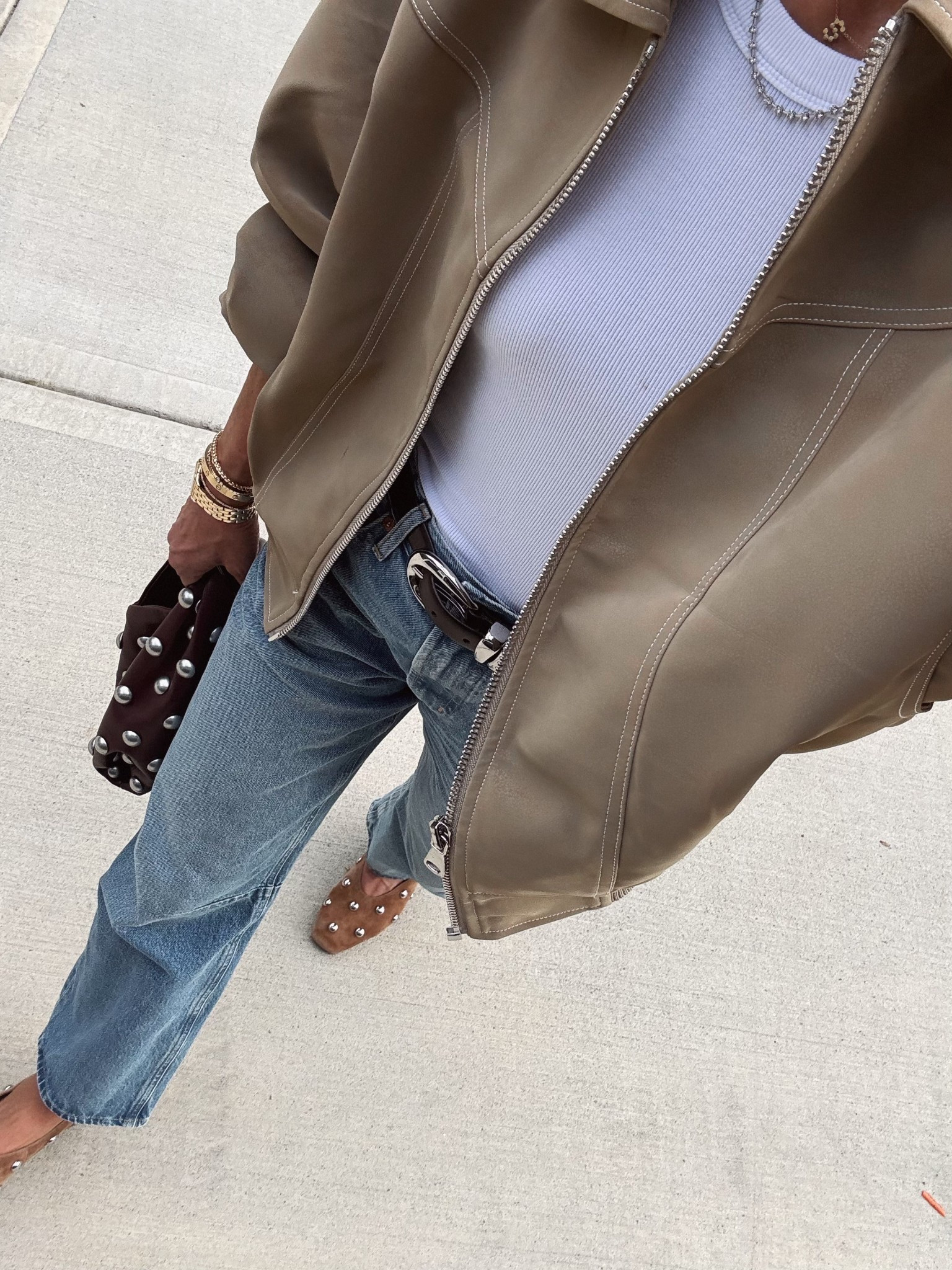 Best sellers! This faux leather bomber and micro barrel jeans 