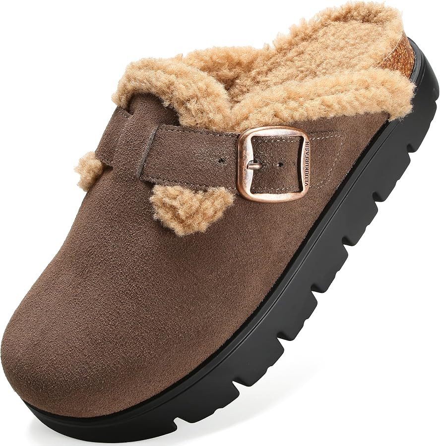 Women Shearling Platform Clogs Suede Mule Buckle Garden Shoes | Amazon (US)