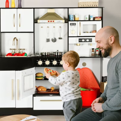 Kinder King Wooden Kids Play Kitchen, Toy Kitchen Playset for Toddler, Realistic Kitchen Sets w/Lights & Sounds, Gift for Boys Girls Age 3+, Black | Target