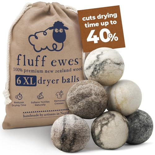 Fluff Ewes Wool Dryer Balls 6 Pack Premium New Zealand Wool Laundry Balls for Dryer, No Static Dryer Balls Laundry Reusable Cute, XL Wool Dryer Balls Cute, Baby Dryer Balls for Dryers - Marble | Amazon (US)