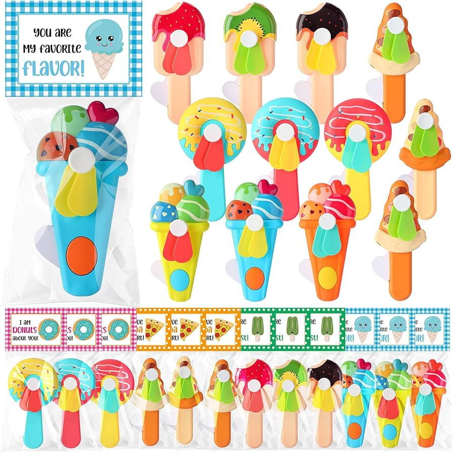 24 Pack Mini Portable Fans with Cards Gifts Cute Animal Fruit Ice Cream Handheld Press Cooling Fa... | Amazon (US)