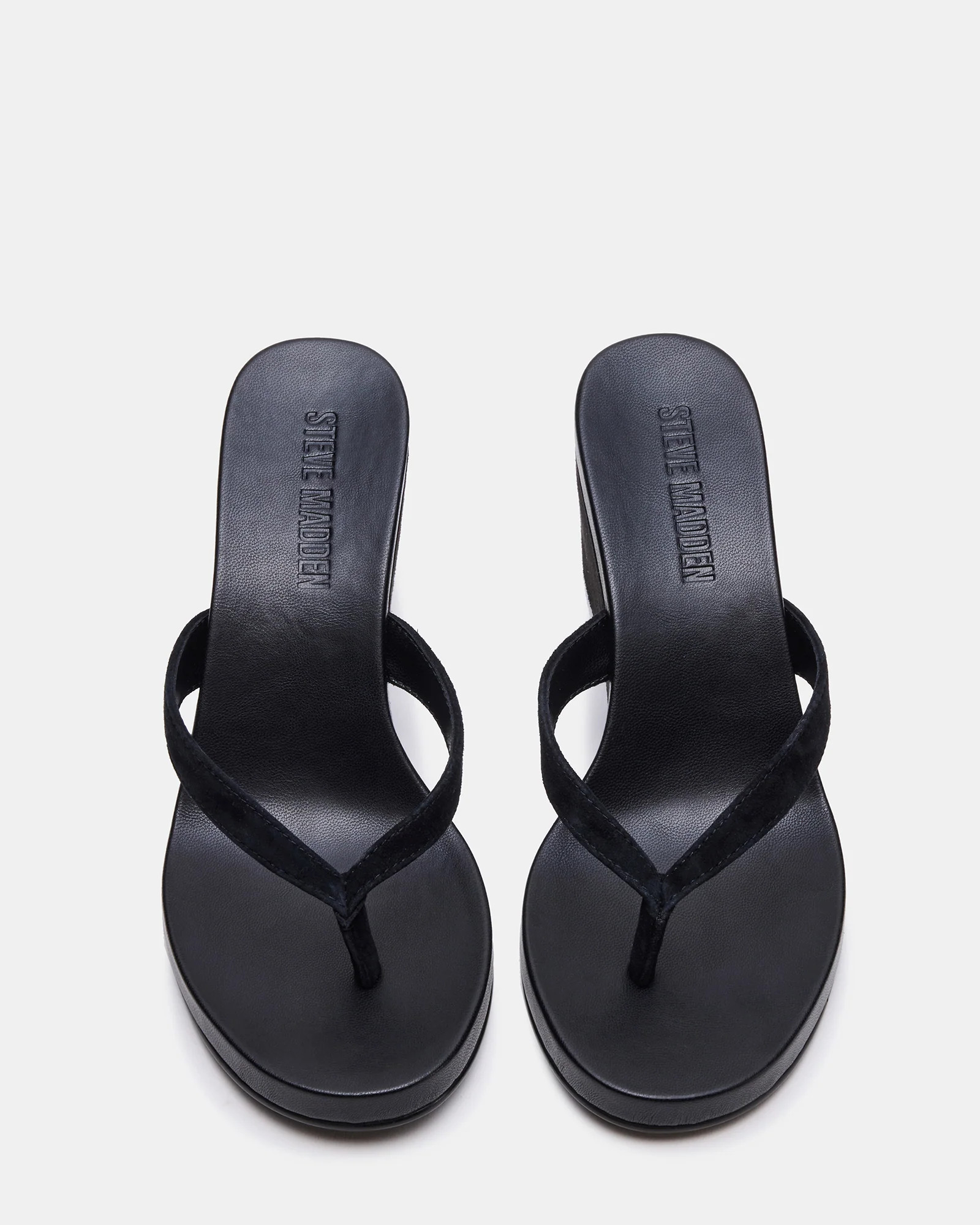 PLAYING Black Suede Thong Wedge Women's Sandal | Steve Madden (US)