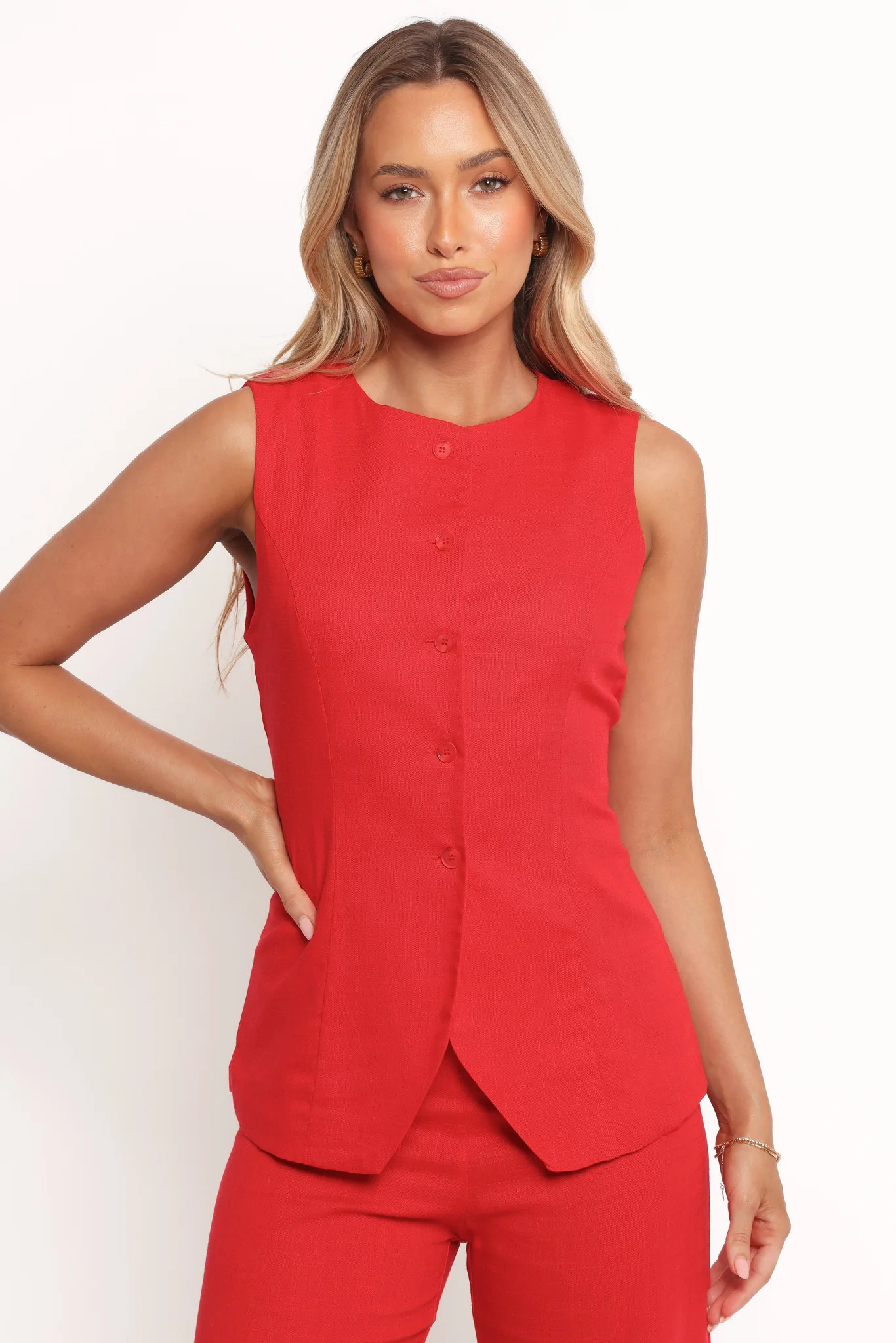 Amia Linen Blend Vest Top - Red | Petal & Pup (US)