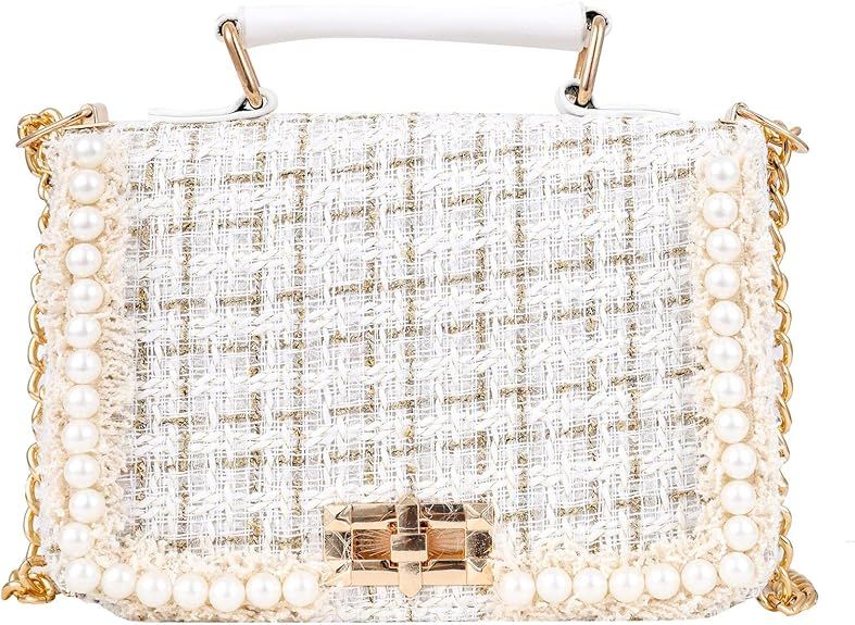 Qiayime Purses and Handbags for Women Fashion Ladies Top Handle Satchel Shoulder Tote Pearl bead ... | Amazon (US)