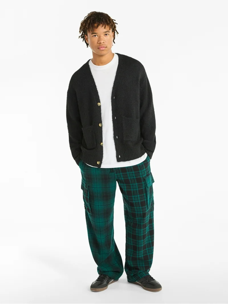 No Boundaries V-Neck Brushed Cardigan Sweater, Midweight, Men's & Big Men's | Walmart (US)