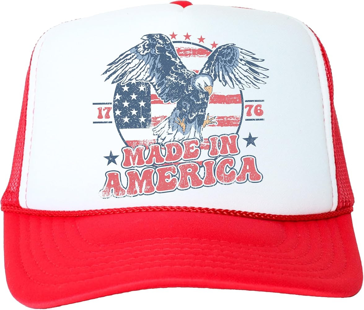 1776 Made in America USA Patriotic Eagle Hat Classic 5 Panel Mesh Snap Back Trucker Hat | Amazon (US)