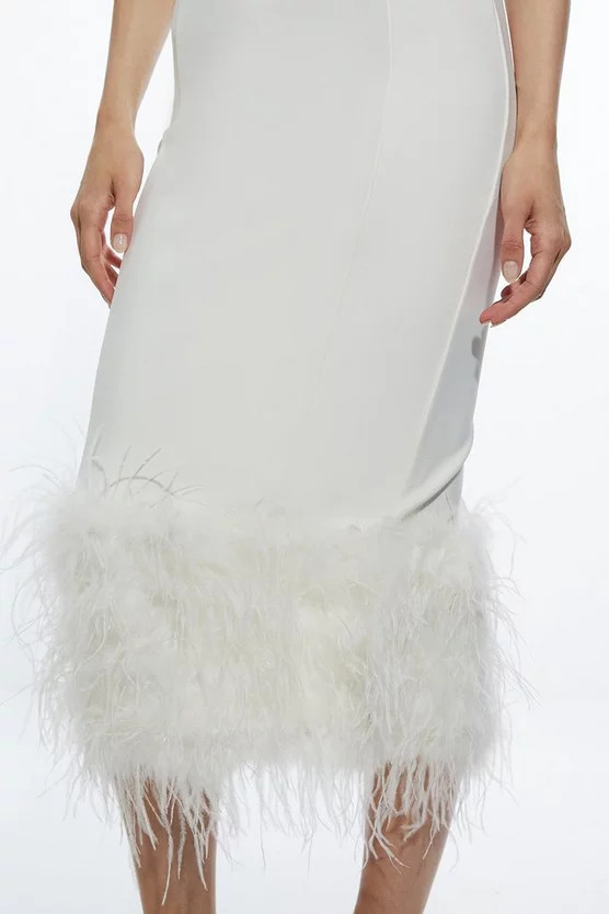 Figure Form Bandage Feather Hem Knit Midi Dress | Karen Millen UK + IE + DE + NL