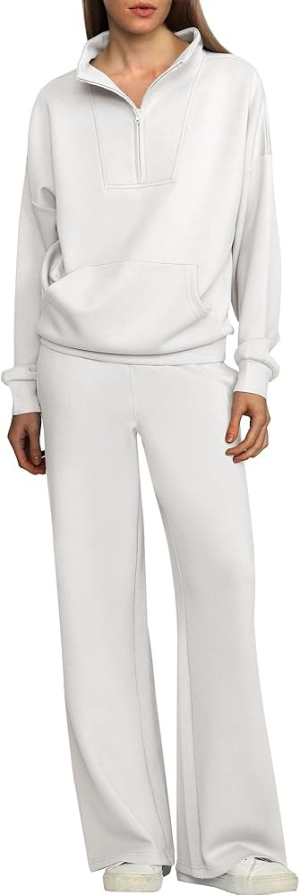 ANRABESS Womens 2 Piece Outfits Lounge Sets Sweatsuits Quarter Zip Sweatshirt Wide Leg Sweatpants... | Amazon (US)