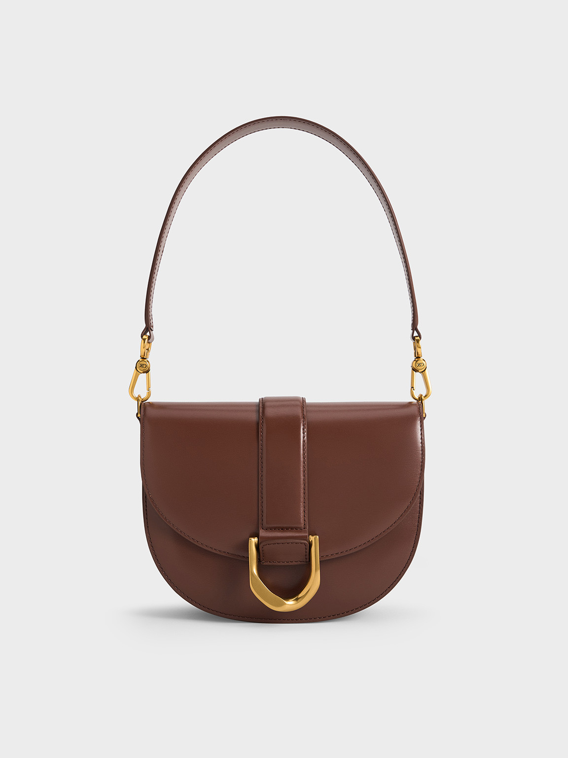 Dark Brown Gabine Leather Saddle Bag | CHARLES & KEITH | Charles & Keith EU