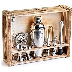 Mixology Bartender Kit: 11-Piece Bar Tool Set with Rustic Wood Stand - Perfect Home Bartending Ki... | Amazon (US)