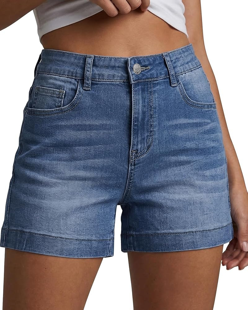 luvamia Jean Shorts for Women High Waisted Mid Thigh Mom Stretch Denim Shorts Casual Summer Jorts... | Amazon (US)