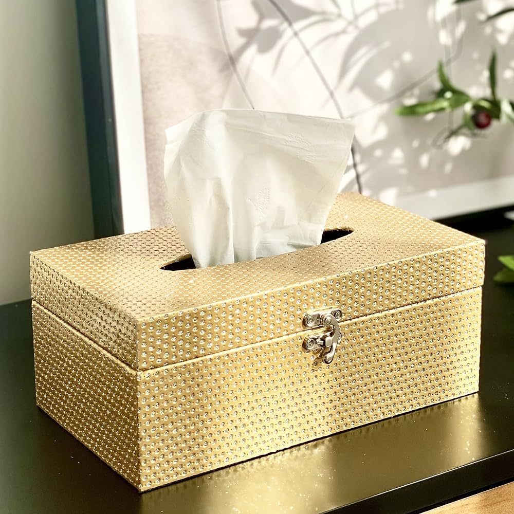 Wooden Tissue Box Cover Rectangular, Decorative Gold Tissue Box Holder for Bedroom, Living Room, ... | Amazon (US)
