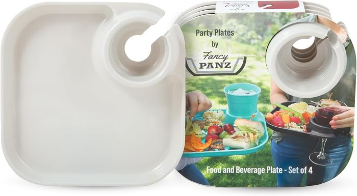 Fancy Panz Party Plates with Cup Holder - Set of 4 - White | Amazon (US)