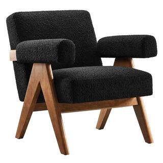 Lyra Boucle Fabric Armchair in Black | The Home Depot