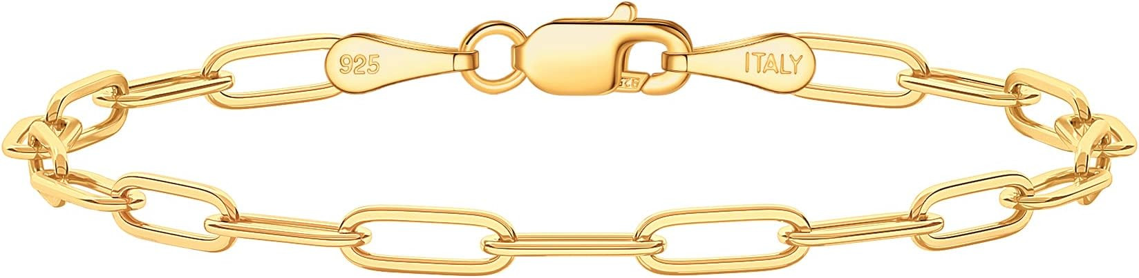 BRIJEWNES 14K Gold Over 925 Sterling Silver Clasp 4mm Paperclip Bracelet for Women Diamond Cut Go... | Amazon (US)