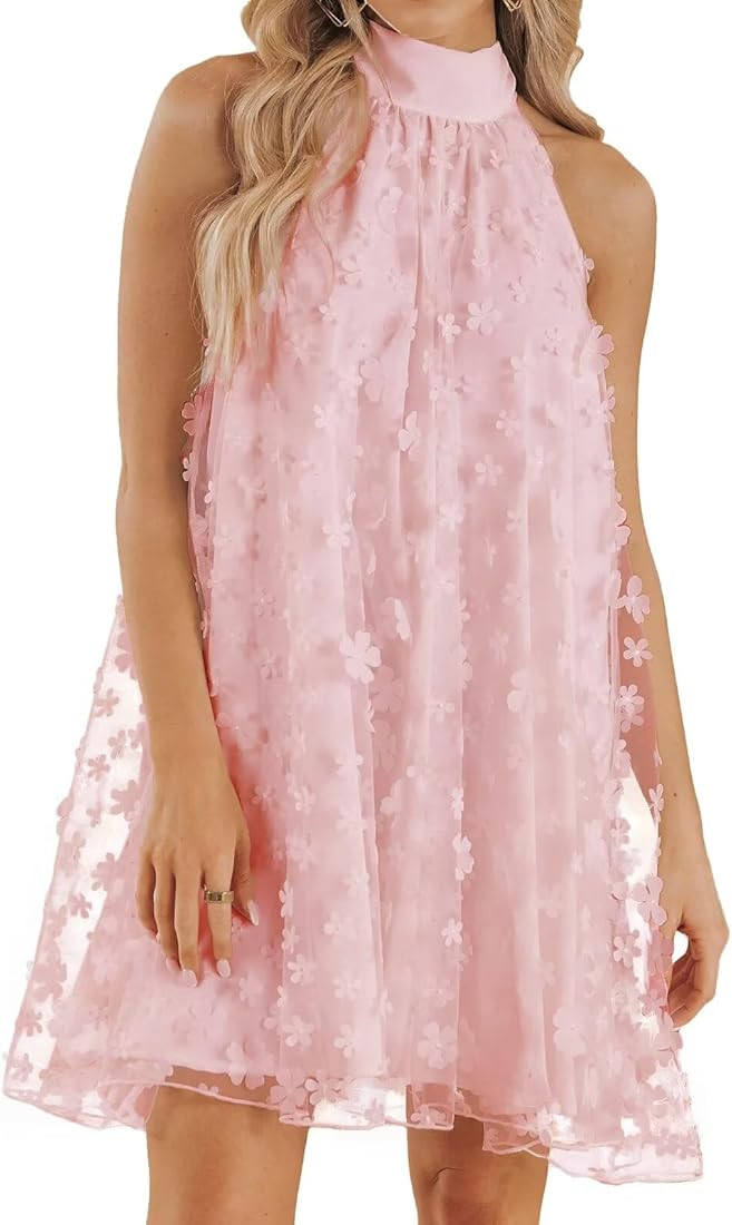 VIMPUNEC 2024 Womens Summer Wedding Guest Formal Dresses Cocktail Halter Swing Dress Cute A Line ... | Amazon (US)