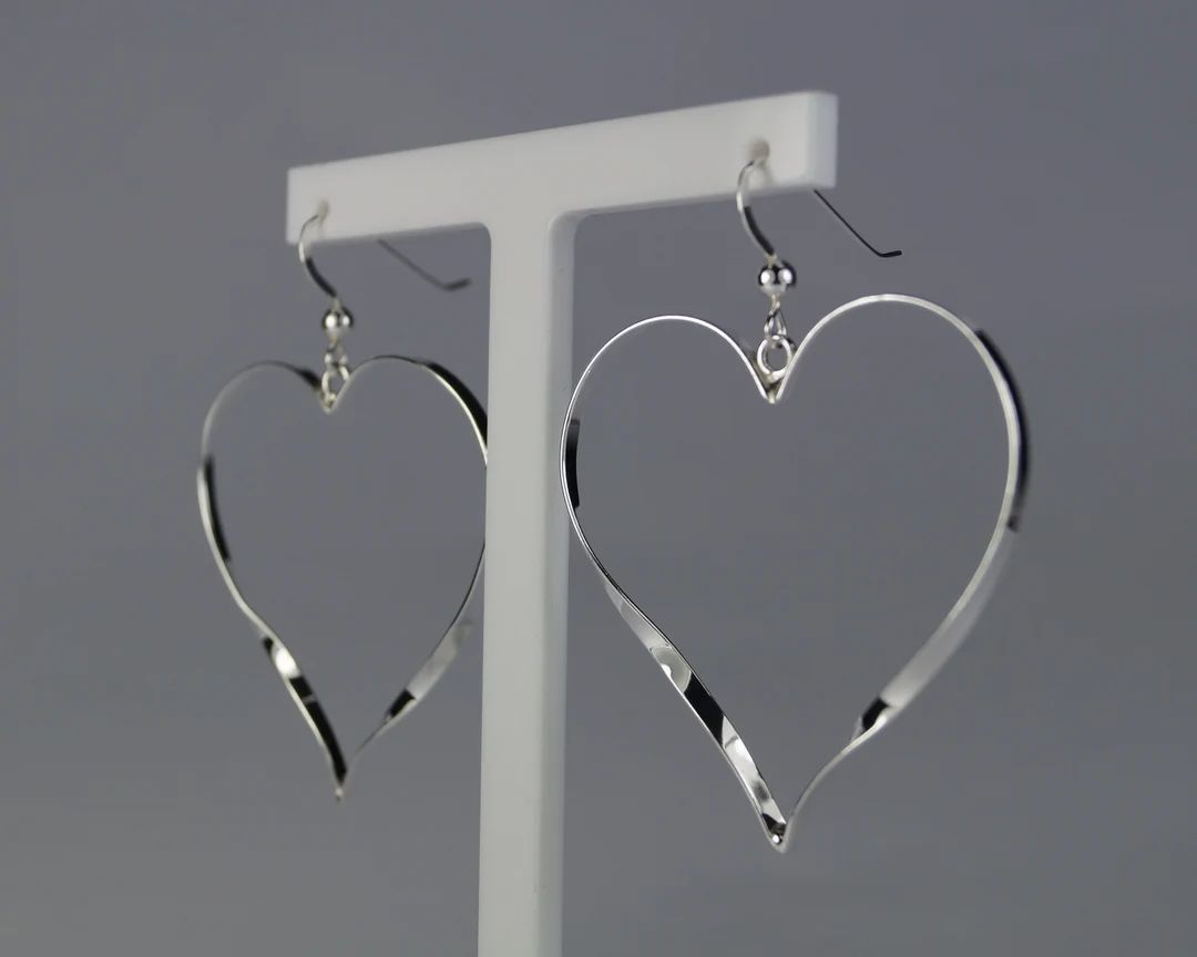 Large Heart Earrings, Silver Heart Dangle / Drop Earrings, Silver Twisted Wire Heart Earrings, Si... | Etsy (US)