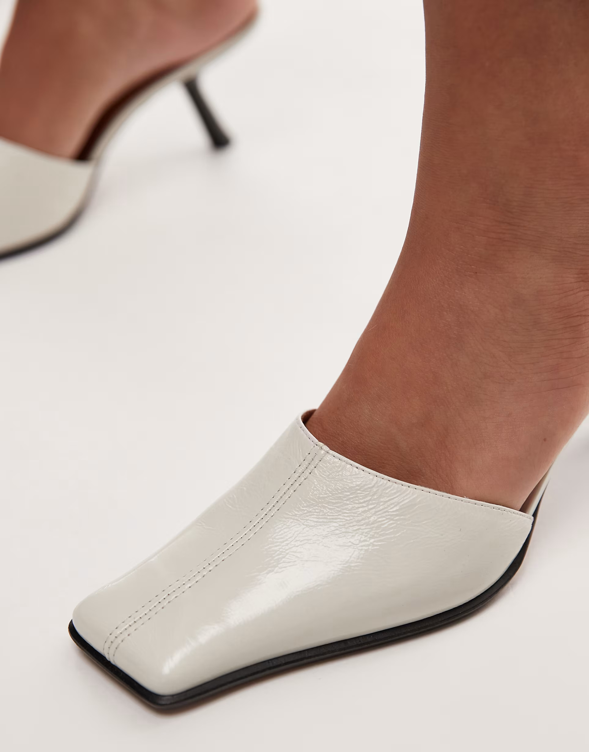 Topshop Premium Dante leather square toe heeled mule in off white | ASOS (Global)