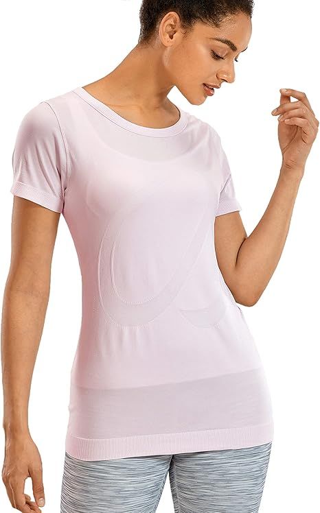 CRZ YOGA Seamless Workout Shirts for Women Short Sleeve Plain Tees Quick Dry Gym Athletic Tops | Amazon (US)