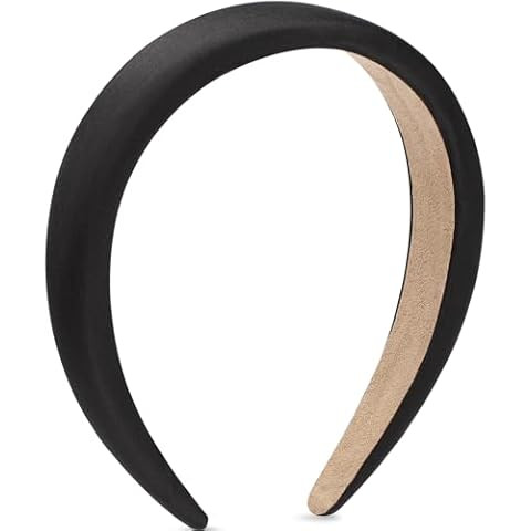 Black Padded Headband for Women - Wide, Simple, Soft Satin Hair Hoop for Girls and Teens, No Teet... | Amazon (US)