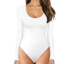 MANGOPOP Women's Scoop Neck Short Sleeve Long Sleeve Stretchy Basic Bodysuit Jumpsuits | Amazon (US)
