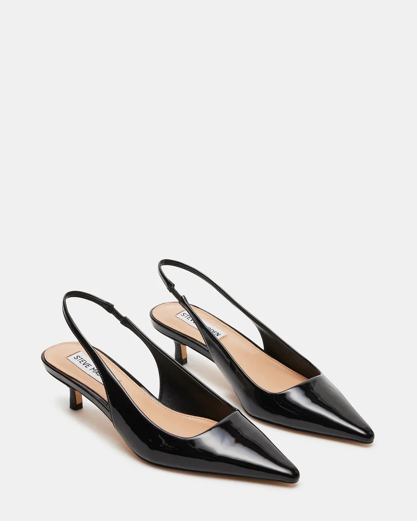 KARI Black Patent Slingback Point Toe Kitten Heel | Women's Heels | Steve Madden (US)